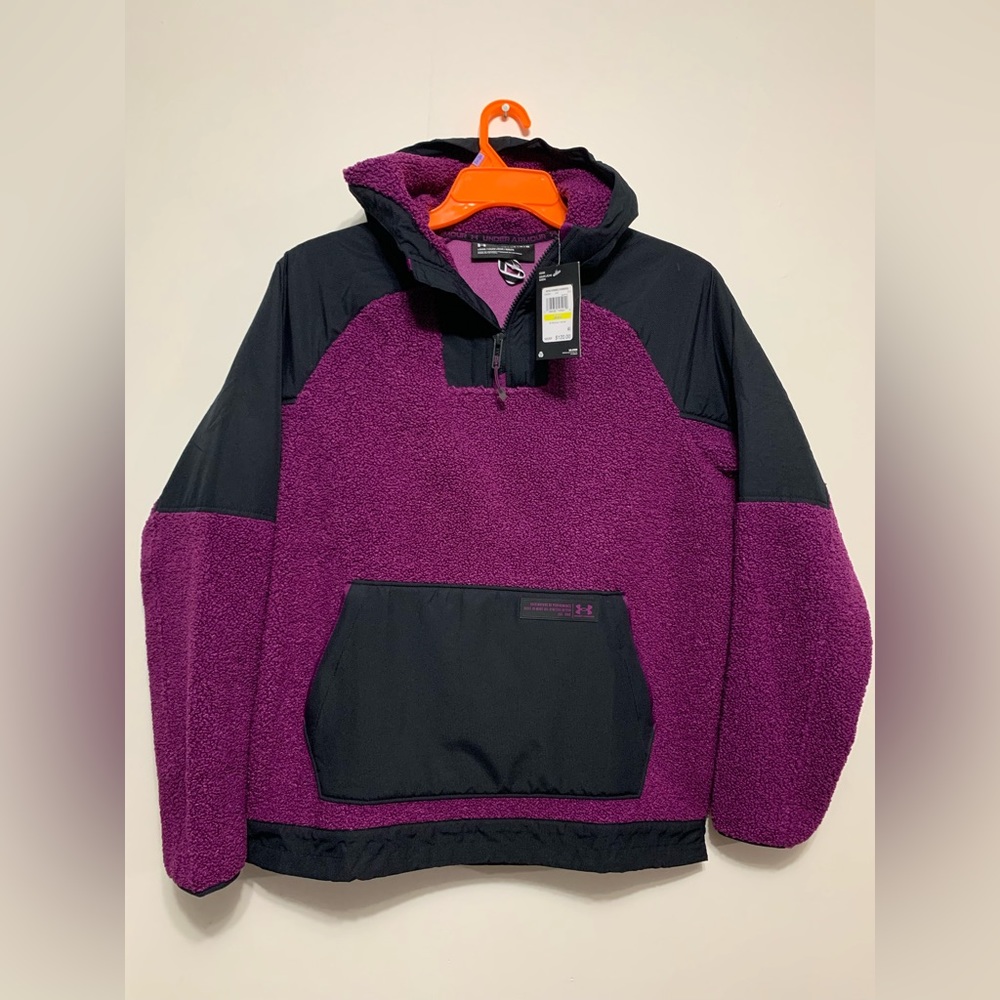 NWT Under Armour UA Anorak Jacket Mens M Purple‎ Black Pullover Fleece Mission
